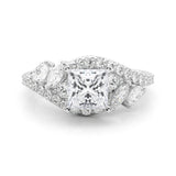 18K White Gold 2.51 Carat E VVS2 Princess Diamond Halo Ring with Marquise and Pavé Band in Prong Setting
