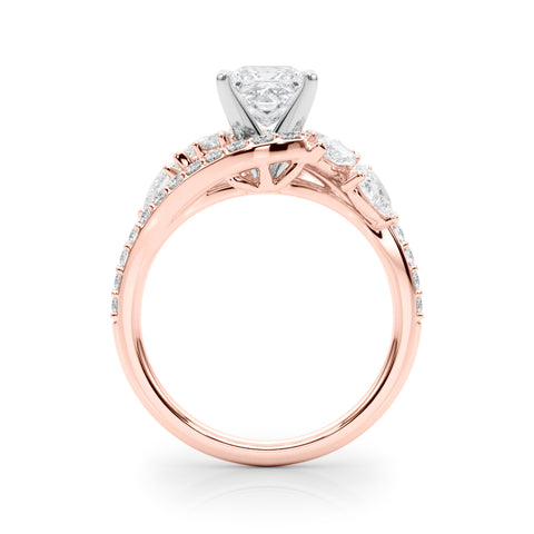 Rose gold Princess Diamond Halo Ring with Marquise and Pavé Band in Prong Setting