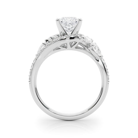 White gold Princess Diamond Halo Ring with Marquise and Pavé Band in Prong Setting