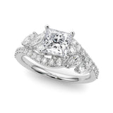 18K White Gold 2.51 Carat E VVS2 Princess Diamond Halo Ring with Marquise and Pavé Band in Prong Setting