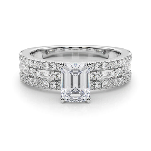 White gold Emerald Solitaire Diamond with Pave and Channel Set Band