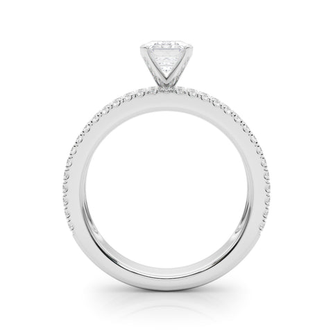 White gold Emerald Solitaire Diamond with Pave and Channel Set Band