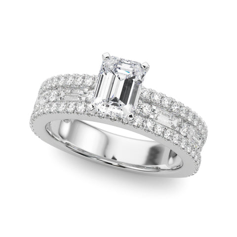 White gold Emerald Solitaire Diamond with Pave and Channel Set Band