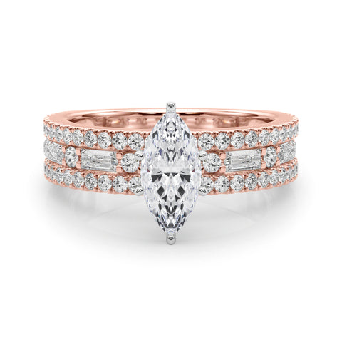 Rose gold Marquise Solitaire Diamond with Pave and Channel Set Band
