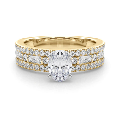 Yellow gold Oval Solitaire Diamond with Pave and Channel Set Band
