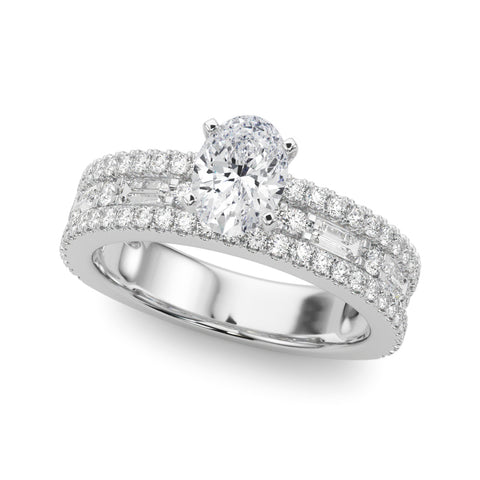 White gold Oval Solitaire Diamond with Pave and Channel Set Band