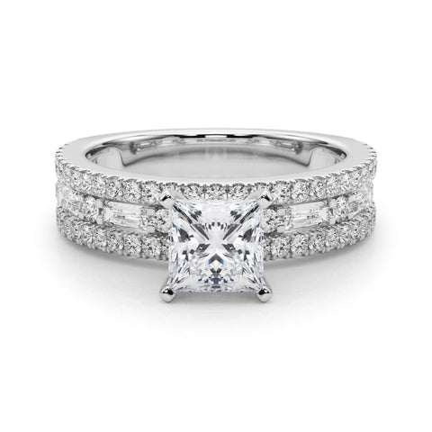 White gold Princess Solitaire Diamond with Pave and Channel Set Band