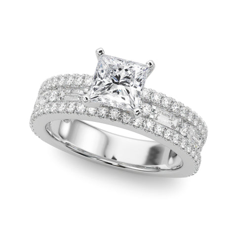 White gold Princess Solitaire Diamond with Pave and Channel Set Band