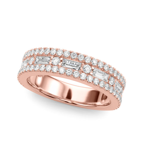 Rose gold Pave Round and Baguette Diamond Eternity Band with Channel and Prong Setting 1