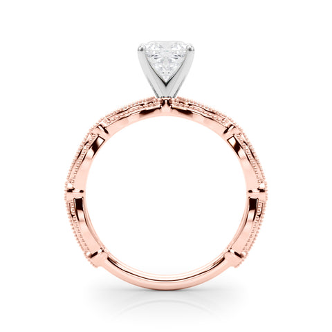 Rose gold Cushion Solitaire Milgrain Diamond Engagement Ring with Bezel and Marquise Band