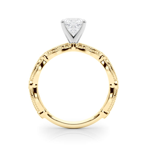 Yellow gold Cushion Solitaire Milgrain Diamond Engagement Ring with Bezel and Marquise Band