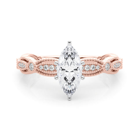 Rose gold Marquise Solitaire Milgrain Diamond Engagement Ring with Bezel and Marquise Band