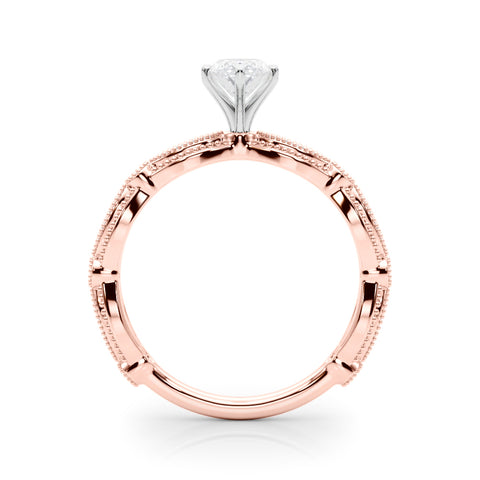 Rose gold Marquise Solitaire Milgrain Diamond Engagement Ring with Bezel and Marquise Band