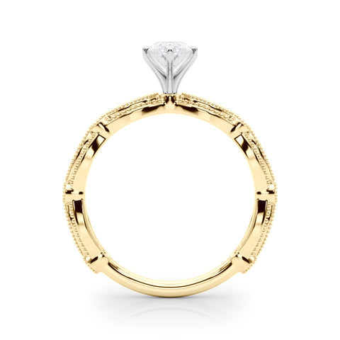 Yellow gold Marquise Solitaire Milgrain Diamond Engagement Ring with Bezel and Marquise Band