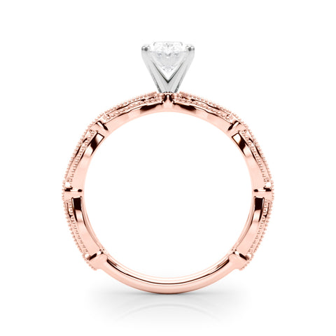 Rose gold Oval Solitaire Milgrain Diamond Engagement Ring with Bezel and Marquise Band