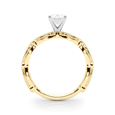 Yellow gold Oval Solitaire Milgrain Diamond Engagement Ring with Bezel and Marquise Band