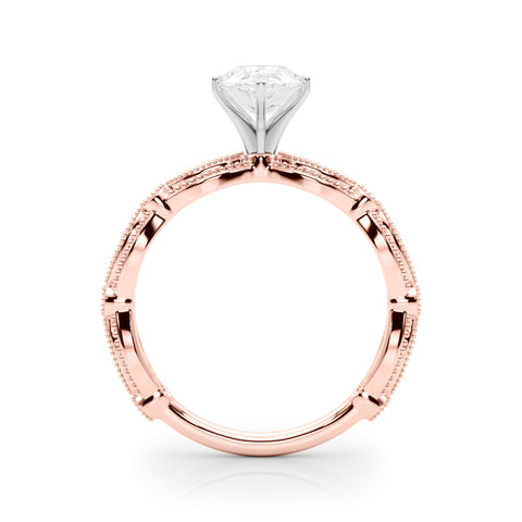 Rose gold Pear Solitaire Milgrain Diamond Engagement Ring with Bezel and Marquise Band