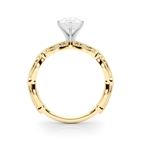 Yellow gold Pear Solitaire Milgrain Diamond Engagement Ring with Bezel and Marquise Band