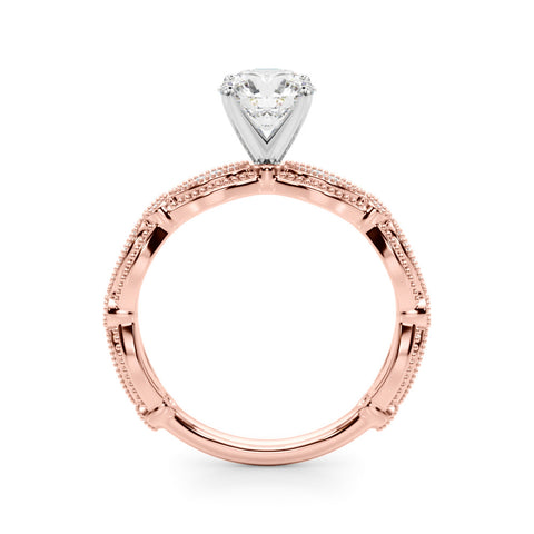 Rose gold Round Solitaire Milgrain Diamond Engagement Ring with Bezel and Marquise Band