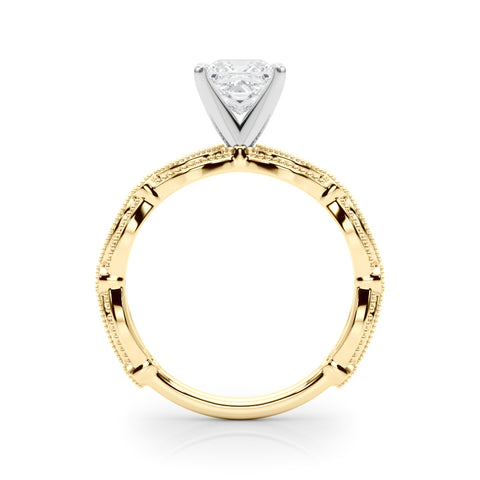 Yellow gold Princess Solitaire Milgrain Diamond Engagement Ring with Bezel and Marquise Band