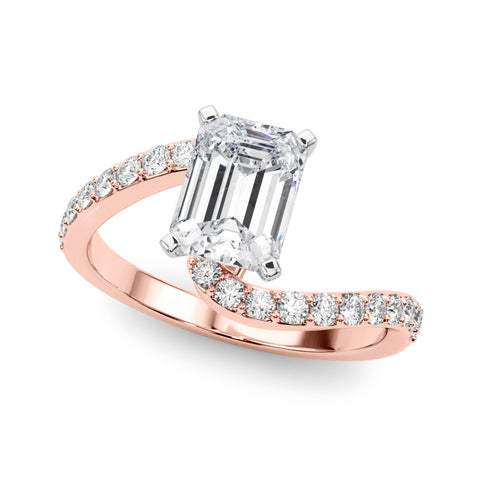 Rose gold Emerald Solitaire Twist Band with Pave Set Diamonds and Four-Prong Setting
