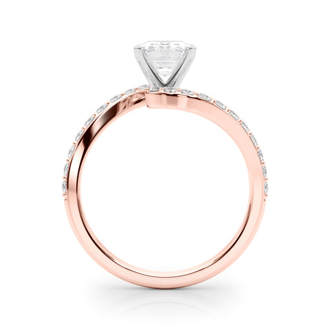 Rose gold Emerald Solitaire Twist Band with Pave Set Diamonds and Four-Prong Setting