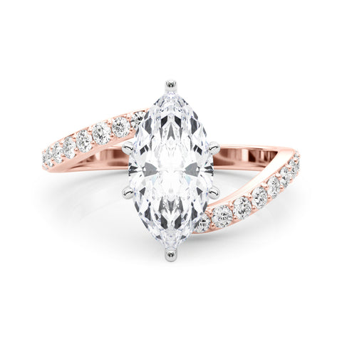 Rose gold Marquise Solitaire Twist Band with Pave Set Diamonds and Four-Prong Setting