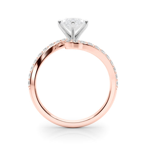 Rose gold Marquise Solitaire Twist Band with Pave Set Diamonds and Four-Prong Setting
