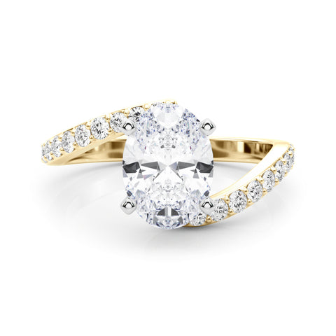 Yellow gold Oval Solitaire Twist Band with Pave Set Diamonds and Four-Prong Setting