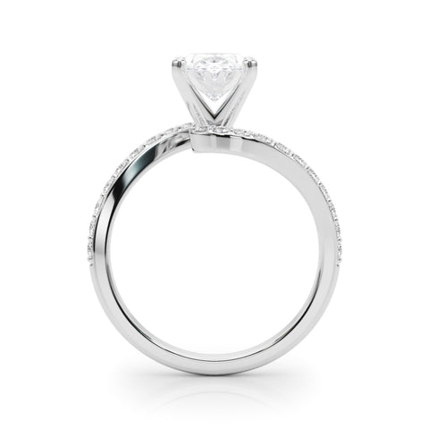 White gold Oval Solitaire Twist Band with Pave Set Diamonds and Four-Prong Setting