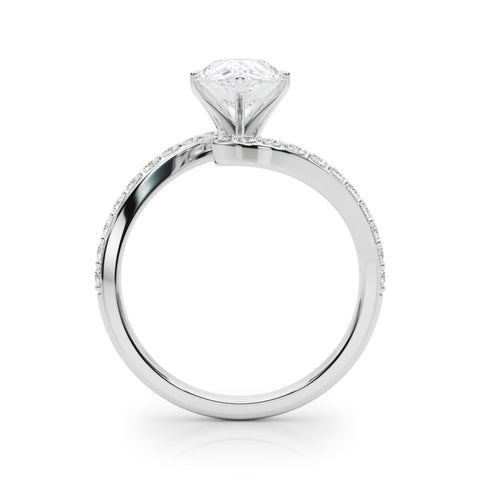 White gold Pear Solitaire Twist Band with Pave Set Diamonds and Four-Prong Setting