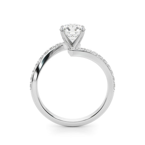 White gold Round Solitaire Twist Band with Pave Set Diamonds and Four-Prong Setting