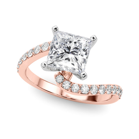 Rose gold Princess Solitaire Twist Band with Pave Set Diamonds and Four-Prong Setting