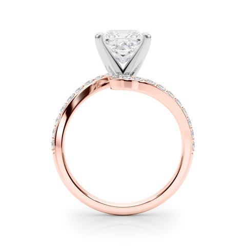 Rose gold Princess Solitaire Twist Band with Pave Set Diamonds and Four-Prong Setting