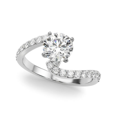 White gold Round Solitaire Twist Band with Pave Set Diamonds and Four-Prong Setting