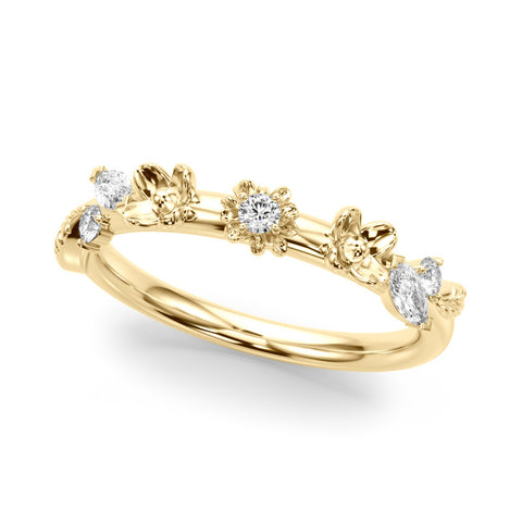 Yellow gold Floral Diamond Band with Round and Marquise Stones, White Gold, Prong Setting 1