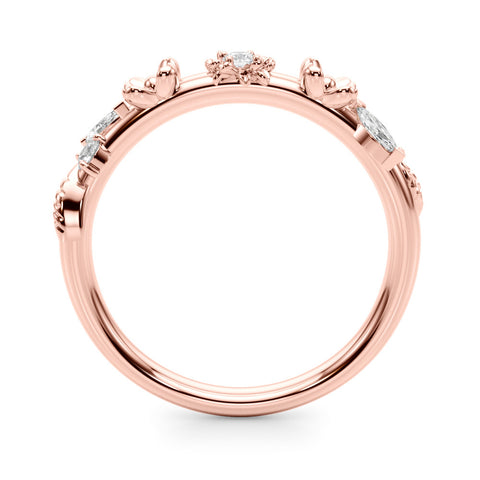 Rose gold Floral Diamond Band with Round and Marquise Stones, White Gold, Prong Setting 2