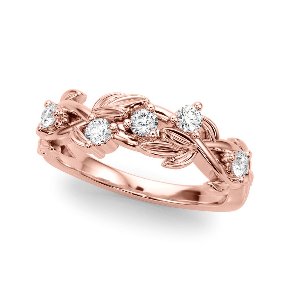 Rose gold Round Diamond Leaf Motif Band with Prong Setting 1