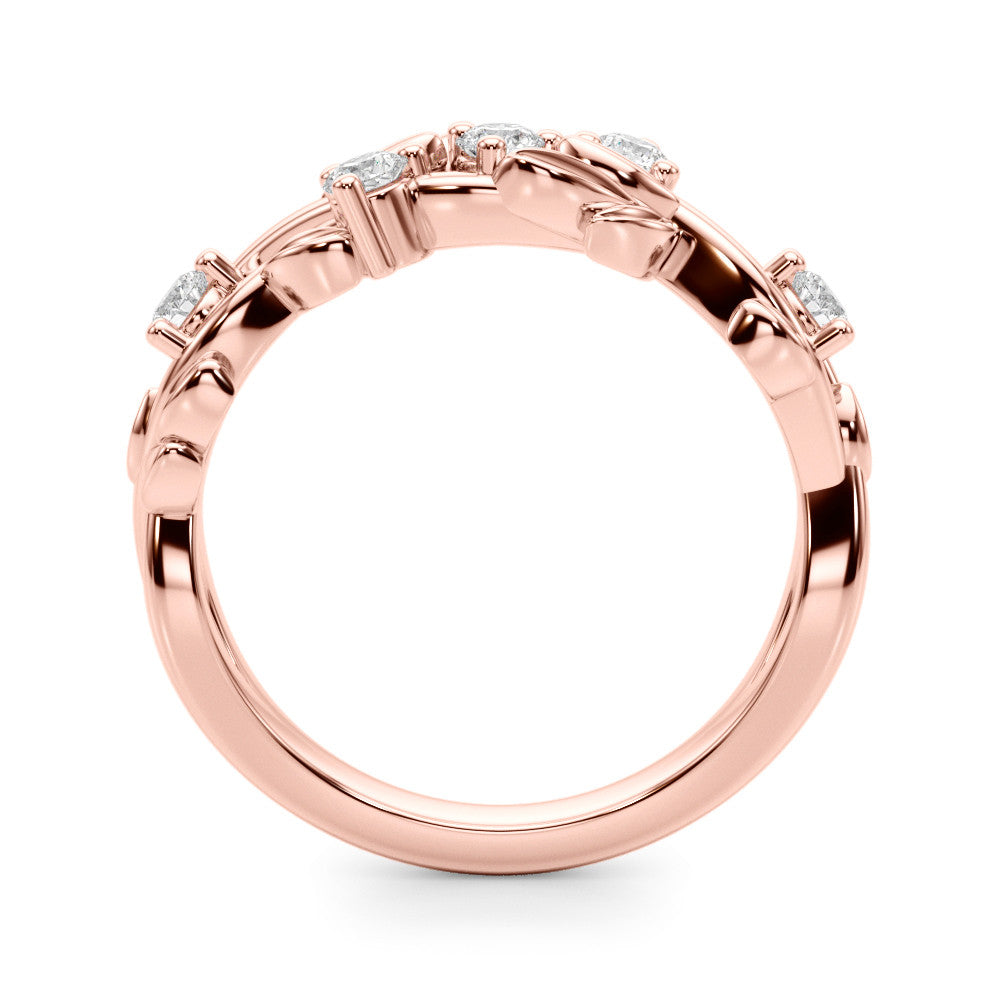 Rose gold Round Diamond Leaf Motif Band with Prong Setting 2