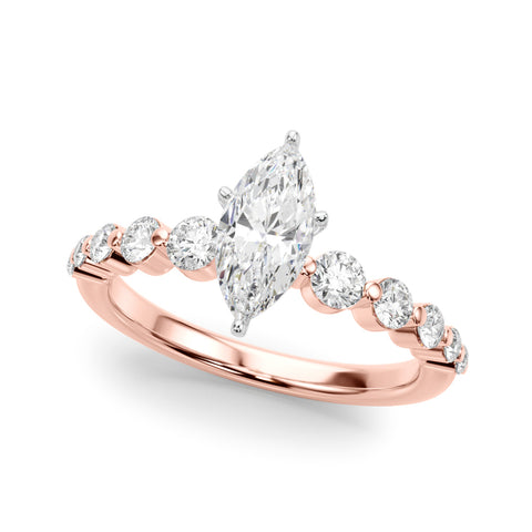 Rose gold Marquise Solitaire Diamond Ring with Pave Band and Four-Prong Setting