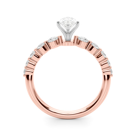 Rose gold Marquise Solitaire Diamond Ring with Pave Band and Four-Prong Setting