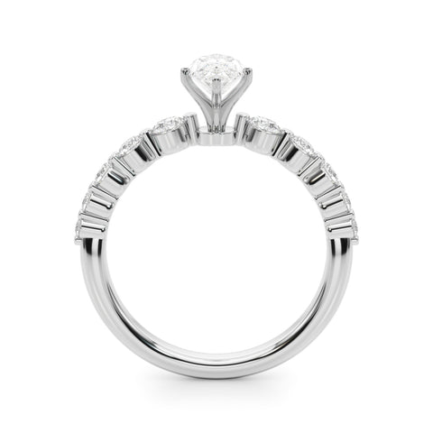 White gold Marquise Solitaire Diamond Ring with Pave Band and Four-Prong Setting