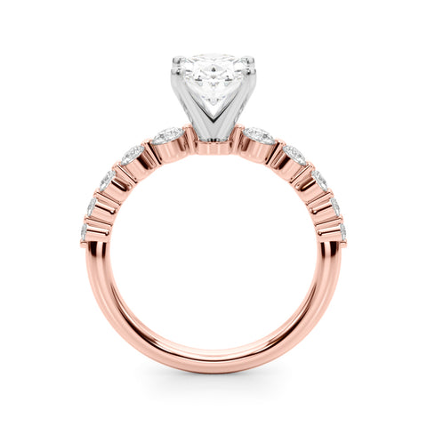 Rose gold Oval Solitaire Diamond Ring with Pave Band and Four-Prong Setting