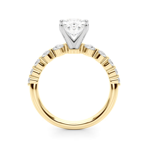 Yellow gold Oval Solitaire Diamond Ring with Pave Band and Four-Prong Setting