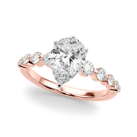 Rose gold Pear Solitaire Diamond Ring with Pave Band and Four-Prong Setting