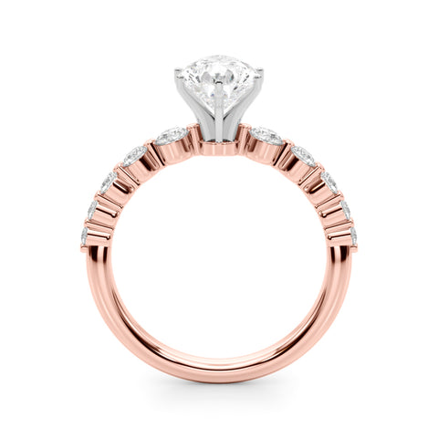 Rose gold Pear Solitaire Diamond Ring with Pave Band and Four-Prong Setting