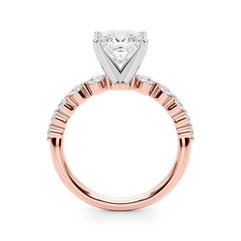 Rose gold Princess Solitaire Diamond Ring with Pave Band and Four-Prong Setting