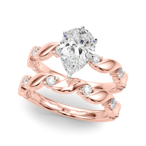 Rose gold Pear Solitaire Twisted Band with Prong Setting