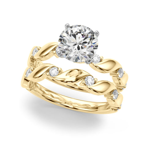 Yellow gold Round Solitaire Twisted Band with Prong Setting