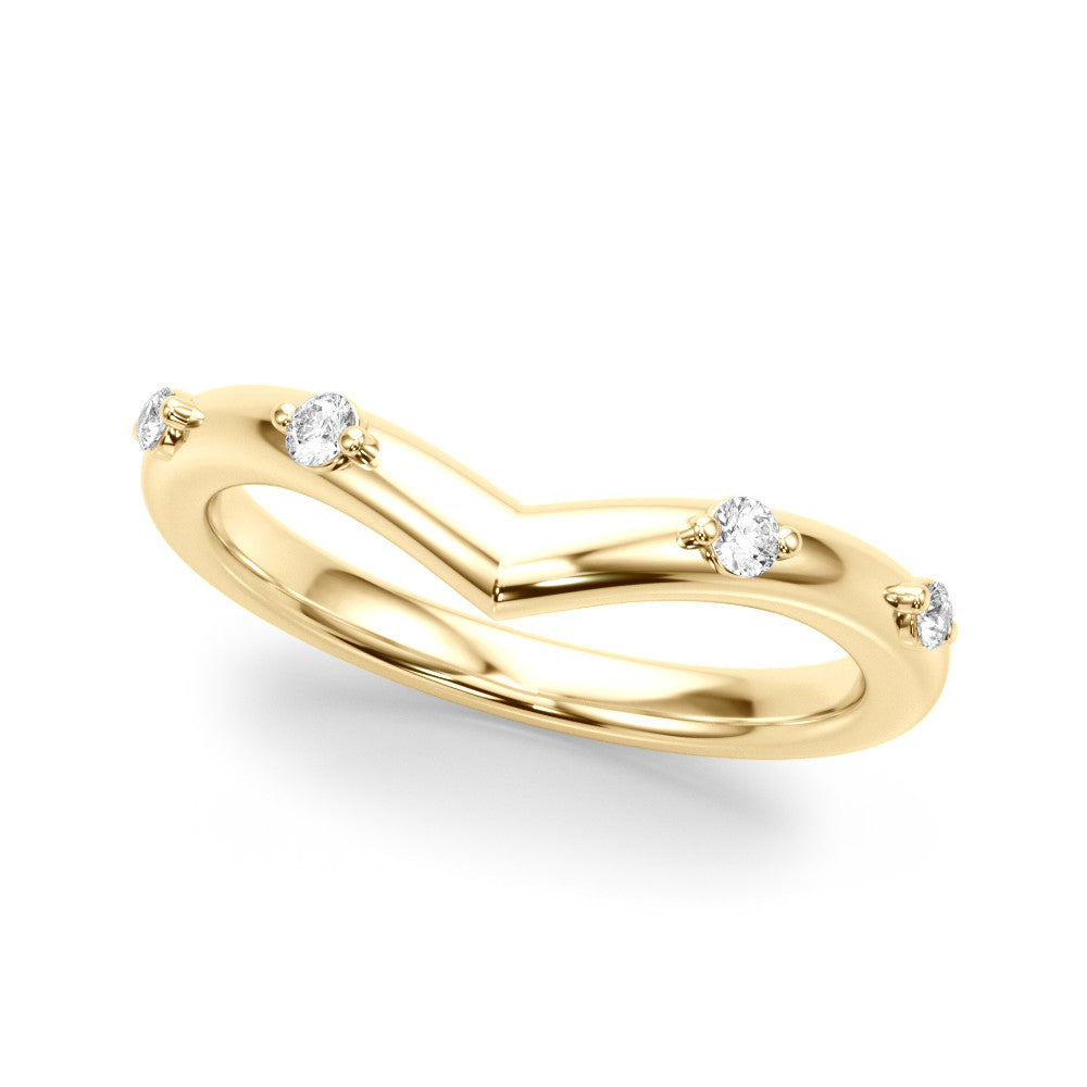 Yellow gold Diamond Chevron Band with Round Stones and Prong Setting 1